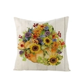 Autumn harvest pumpkin and sunflower print polyester square pillowcase for sofa - Pumpkin and Purple Daisy (JYM107-7)