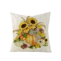 Autumn pumpkin and sunflower print polyester pillow cover with a gray bow detail - Pumpkin with Gray Bow Decoration (JYM107-8)