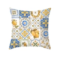 Nordischer Kissenbezug mit mediterranem Zitronenmuster und blauen Fliesenmotiven - 45*45cm (Ohne Kissenfüllung) / Blau Gelber Mediterraner Fliesen Zitronen Stil (TPR357-5)