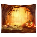 Halloween tapestry with glowing pumpkins and dark forest scene for wall decoration - Cgt046-2 / 95*73 (brushed Finish)