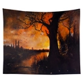 Halloween sunset lake tapestry featuring a black silhouette tree and golden sunset - Cgt046-3 / 95*73 (brushed Finish)