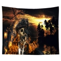 Halloween pirate skull tapestry with burning flames and tropical island sunset print - Cgt046-4 / 95*73 (brushed Finish)