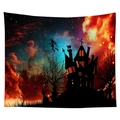 Halloween tapestry with gothic castle silhouette and orange nebula starry sky - Cgt046-6