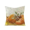 Thanksgiving pumpkin and fall leaves print polyester square decorative throw pillow cover - Orange Pumpkin and Green Leaves (JYM107-22)