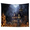 Halloween tapestry with spooky castle and glowing pumpkins for bedroom wall decor - Cgt046-7
