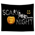 Halloween tapestry with Scary Night text, skeletons and glowing pumpkins on black background - Cgt046-8