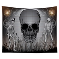 Gothic skull and skeleton wall tapestry with vintage cemetery design for Halloween - Cgt046-9
