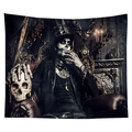 Gothic Halloween tapestry featuring skeleton man in suit sitting on vintage leather chair - Cgt046-10
