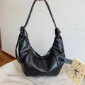 Chic black PU leather hobo shoulder bag with knot strap detail for daily commute - Black