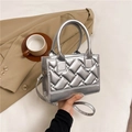 Chic silver metallic quilted PU leather handbag with adjustable crossbody strap - Silver
