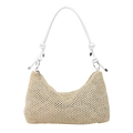 Lightweight straw tote bag with white rope straps for summer vacation or casual daily wear - White