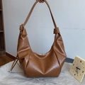 Caramel brown large hobo shoulder bag with soft pleated leather and knot strap detail - Brown