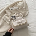 Sac à main blanc crème en cuir PU avec nœud en dentelle et ruban à carreaux - Blanc