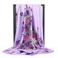 Elegant purple floral 90cm silk scarf with vintage print displayed on a black hanger - Light Purple