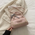 Sac bandoulière rose doux avec bordure en dentelle et nœud à carreaux pour femmes - Rose