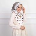 Sciarpa hijab in raso di seta con pois marroni e motivo a catena da donna - Bianco