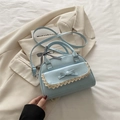 Sac bandoulière bleu clair en cuir PU avec dentelle et nœud à carreaux - Bleu