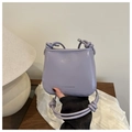 Detail of lavender purple glossy leather shoulder bag with FASHION & BAGS silver lettering - Purple