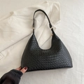 Classic black woven hobo bag with a stylish braided pattern and gold hardware accents - Black