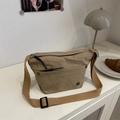 Fashionable khaki pleated puff shoulder bag with wide strap and multi-pocket design - Khaki