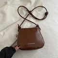 Brown vintage faux leather crossbody bag with knotted rope strap and fashion lettering - Brown