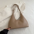 Minimalist woven tote bag in khaki finish with sophisticated cross-weave texture - Khaki