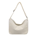 Off-white corduroy crescent tote bag with adjustable shoulder strap and front pocket - White
