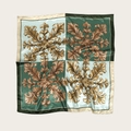 Elegant 90x90cm square silk scarf featuring a baroque green leaf pattern and satin finish - 90cmx90cm / Baroque - Green