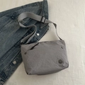 Grey pleated nylon crossbody bag with adjustable strap and metallic M FASHION logo - Gray