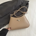 Khaki woven texture shoulder bag with star buckle and knot strap detail for women - Khaki