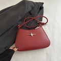 Minimalist wine red woven underarm bag with silver star accent and knotted strap - Red