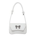 Bolso de hombro minimalista en ecopiel blanca con lazo plateado y correa con nudo - Blanco