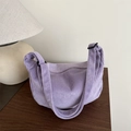 Lavender corduroy hobo shoulder bag with adjustable strap in minimalist vintage style - Purple