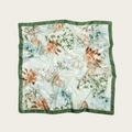 Elegant 90cm square silk scarf with green bamboo leaves and orange floral prints - 90cmx90cm / Green Leaf