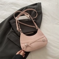 Pink crescent moon shoulder bag in smooth PU leather with fashion lettering and straps - Pink