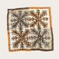 Acanthus leaf square silk scarf in orange and brown tones with glossy finish - 90cmx90cm / Baroque Khaki Gold