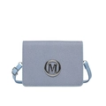 Light blue denim shoulder bag with silver M logo and adjustable leather strap - Blue