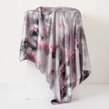 Foulard en soie grise avec motif lotus, carré en satin élégant de 90x90cm - Lotus Gris
