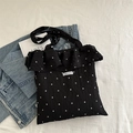 Bolso de hombro de malla negra con patrón de estrellas y bordes rizados - Negro