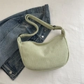 Light green corduroy hobo bag with adjustable strap and casual crescent shape - Green