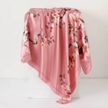 Pink satin scarf with magnolia flower print displayed on a minimalist white pedestal - Pink Magnolia Floral