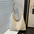 Grand sac fourre-tout minimaliste en cuir PU blanc crème avec bandoulière réglable - Blanc
