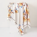 Square satin scarf with elegant cream background and yellow floral patterns - White Floral With Blue Leaves