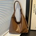 Grand sac cabas vintage en cuir PU marron foncé avec bandoulière élégante pour femme - Marron
