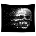 Halloween tapestry with pixelated white skull print on black fabric for wall decoration - Cgt046-11