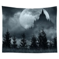 Gothic moonlit night tapestry with full moon and silhouettes of ancient temples - Cgt046-14