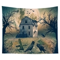 Halloween wall tapestry featuring a haunted mansion and ravens under a full moon - Cgt046-17