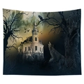 Gothic Halloween tapestry featuring castle, howling wolf, and full moon on white background - Cgt046-18