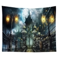 Gothic Halloween tapestry featuring a moonlit spooky castle and pumpkin scenery - Cgt046-20