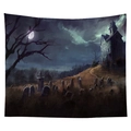 Halloween wall tapestry featuring a moonlit graveyard scene with owls and tombstones - Cgt046-21